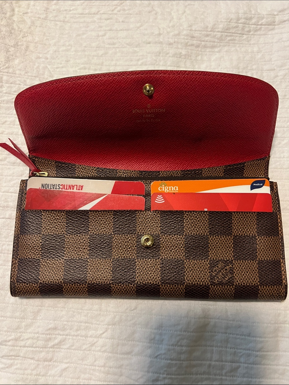 Louis Vuitton Brown Damier Wallet with Red snap close and Interior - Picture 5 of 8